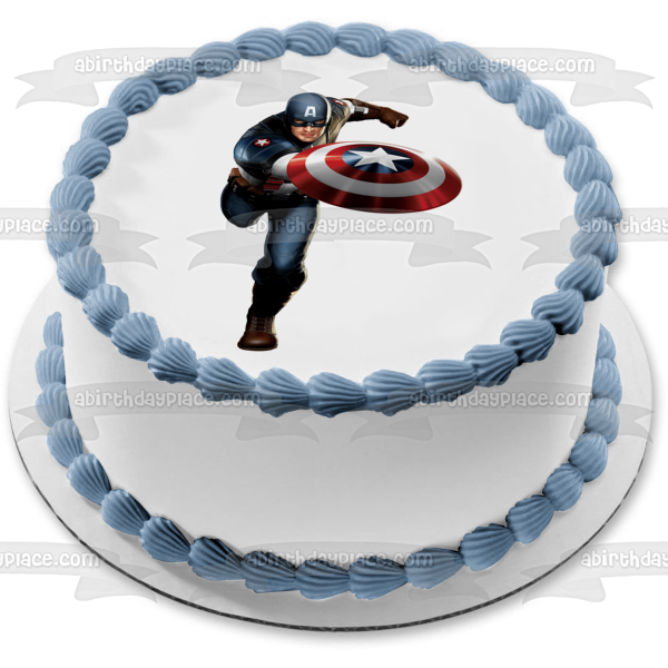 Marvel Captain America Holding Sheild Edible Cake Topper Image ABPID11690