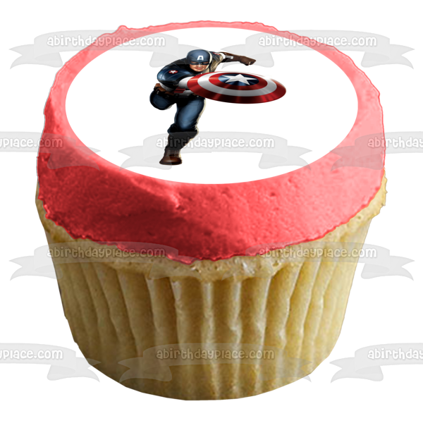 Marvel Captain America Holding Sheild Edible Cake Topper Image ABPID11690