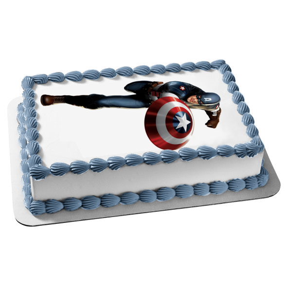 Marvel Captain America Holding Sheild Edible Cake Topper Image ABPID11690