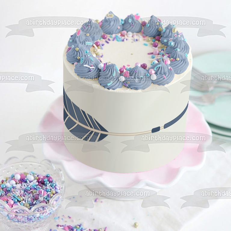 Blue Brush Tribal Arrow Feathers Edible Cake Topper Image ABPID11442