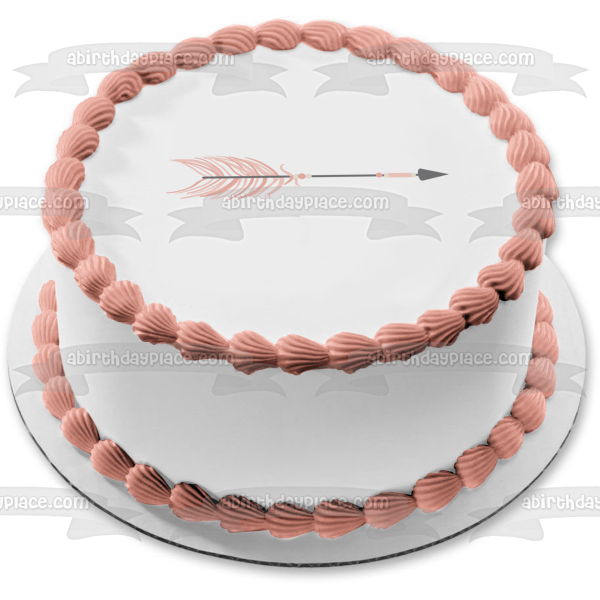 Pink and Grey Blush Tribal Arrow Feathers Edible Cake Topper Image ABPID11444