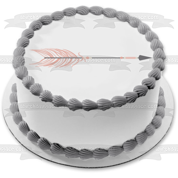 Pink and Grey Blush Tribal Arrow Feathers Edible Cake Topper Image ABPID11444