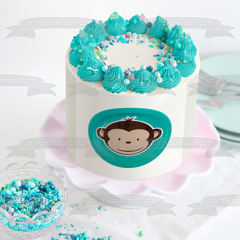 Cartoon Monkey Blue Background Edible Cake Topper Image ABPID11492