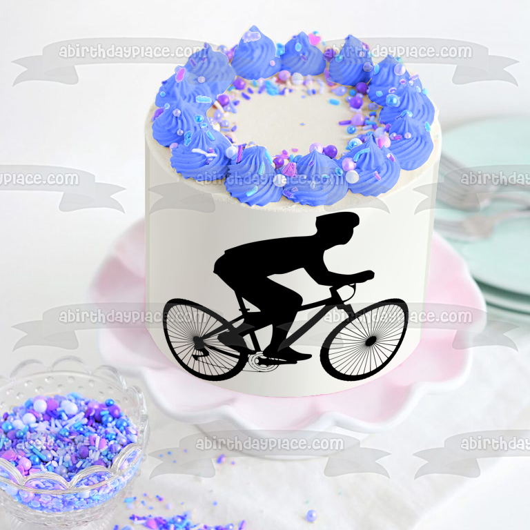 Bike Cycling Silhouette Edible Cake Topper Image ABPID55642