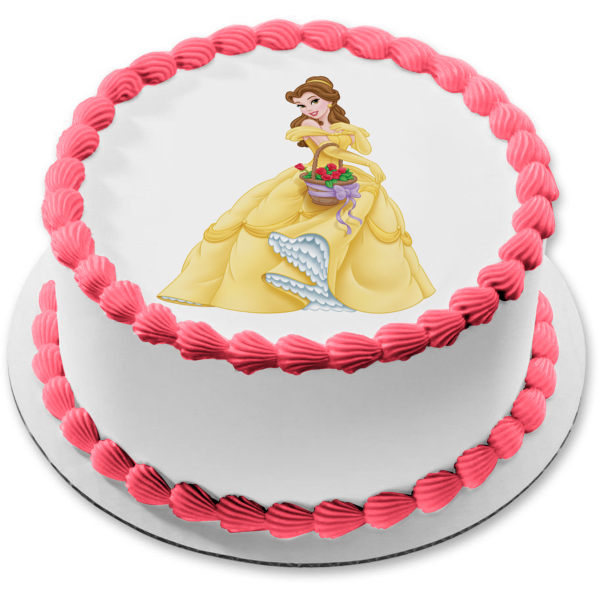 Disney Beauty and the Beast Belle Flowers Basket Edible Cake Topper Image ABPID11511