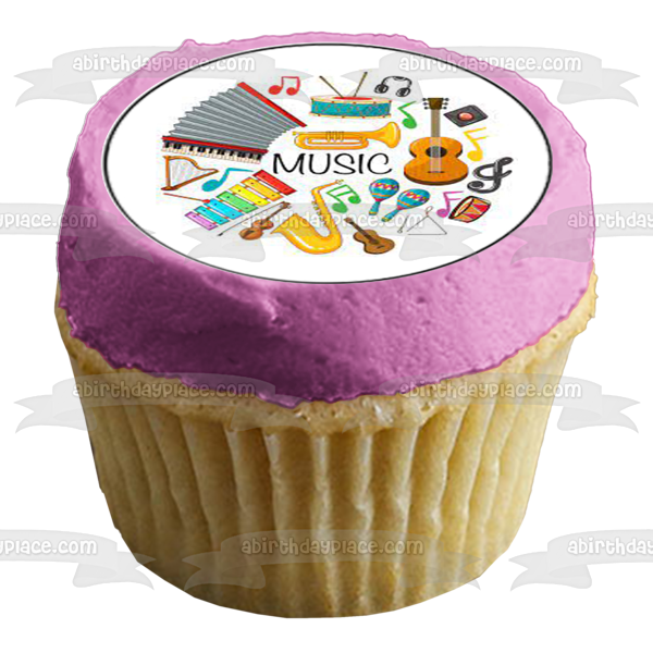 Music Band Instruments Xylophone Guitar Trumpet Violin Edible Cupcake Topper Images ABPID55731