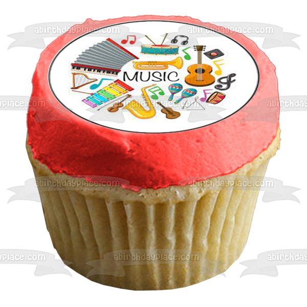 Music Band Instruments Xylophone Guitar Trumpet Violin Edible Cupcake Topper Images ABPID55732