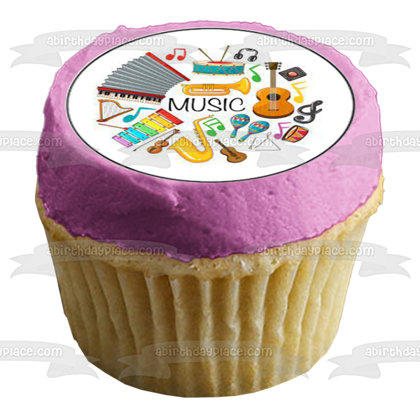 Music Band Instruments Xylophone Guitar Trumpet Violin Edible Cupcake Topper Images ABPID55732