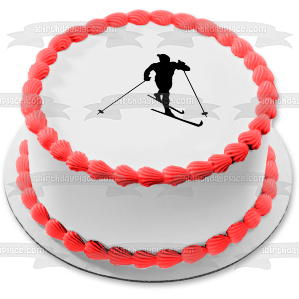 Skiing Ski Silhouette Edible Cake Topper Image ABPID55666 – A Birthday Place