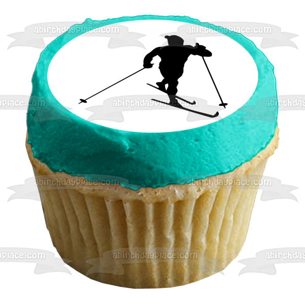 Skiing Ski Silhouette Edible Cake Topper Image ABPID55666 – A Birthday Place