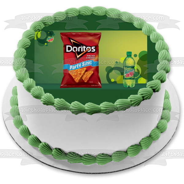 Imagen de adorno comestible para pastel con bolsa de Doritos y botella de Mountain Dew ABPID11548 