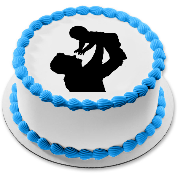 Happy Father's Day Father and Baby Silhouette Edible Cake Topper Image ABPID55796