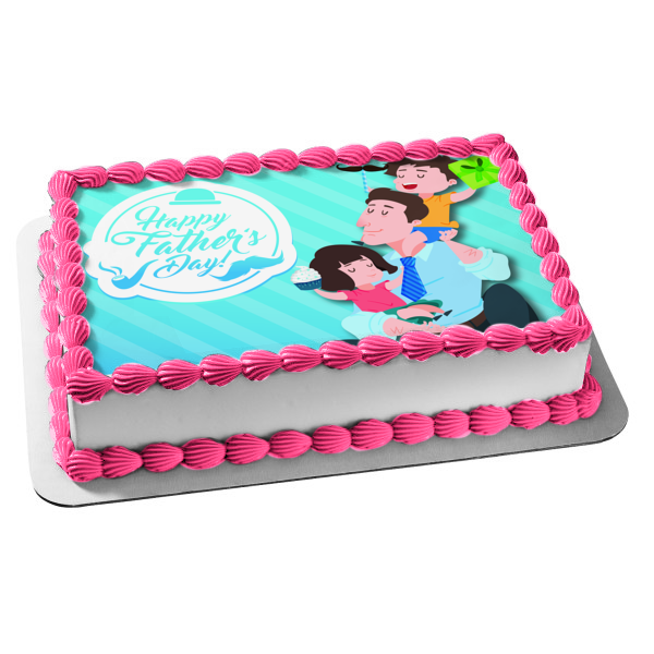 Happy Father's Day Father, Son and Daughter Edible Cake Topper Image ABPID55804