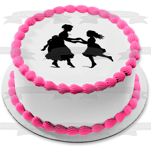 Happy Mother's Day Mother and Daughter Dancing Silhouette Edible Cake Topper Image ABPID55789