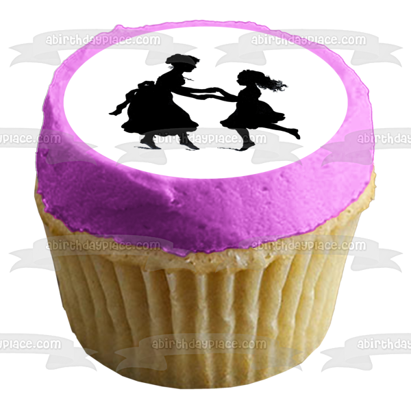 Happy Mother's Day Mother and Daughter Dancing Silhouette Edible Cake Topper Image ABPID55789