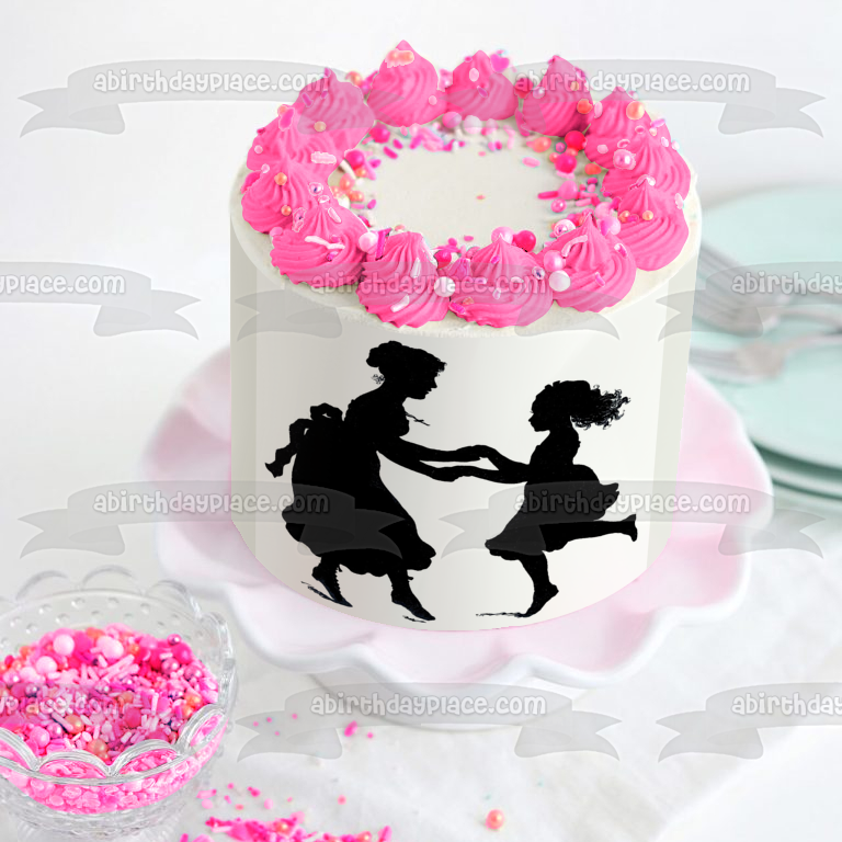 Happy Mother's Day Mother and Daughter Dancing Silhouette Edible Cake Topper Image ABPID55789