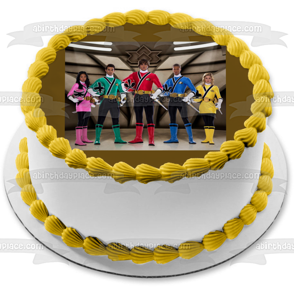 Power Rangers Samurai Pink Ranger Kimberly Red Ranger Jason Yellow Ranger Trini Green Ranger Mike Edible Cake Topper Imagen ABPID11831 