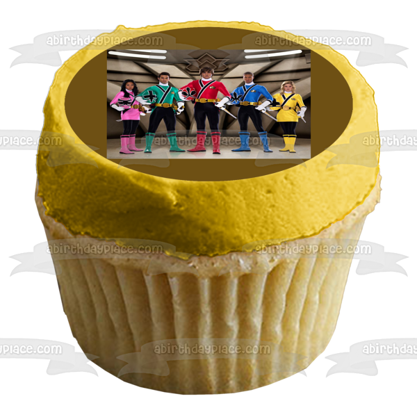 Power Rangers Samurai Pink Ranger Kimberly Red Ranger Jason Yellow Ranger Trini Green Ranger Mike Edible Cake Topper Imagen ABPID11831 