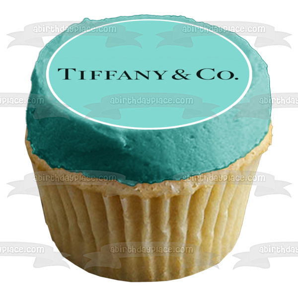 Logotipos de la tienda de joyería Tiffany &amp; Co. Fondo azul Imagen comestible para decoración de tarta ABPID11407 