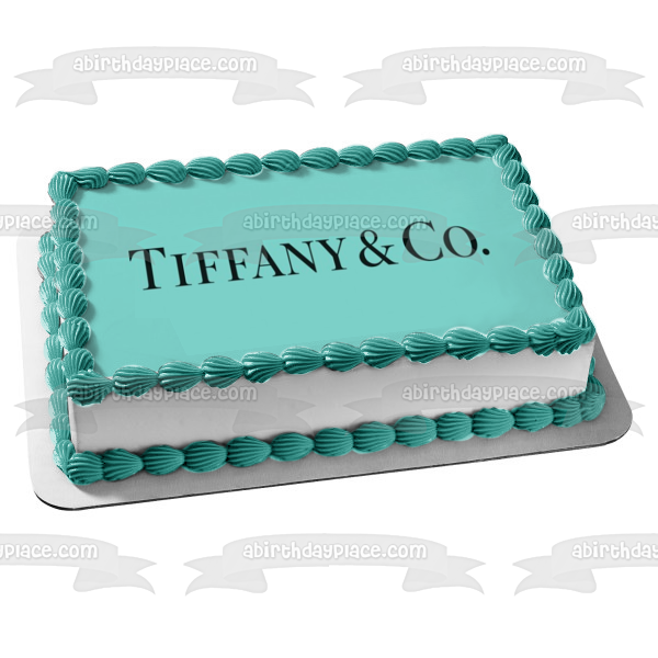 Logotipos de la tienda de joyería Tiffany &amp; Co. Fondo azul Imagen comestible para decoración de tarta ABPID11407 