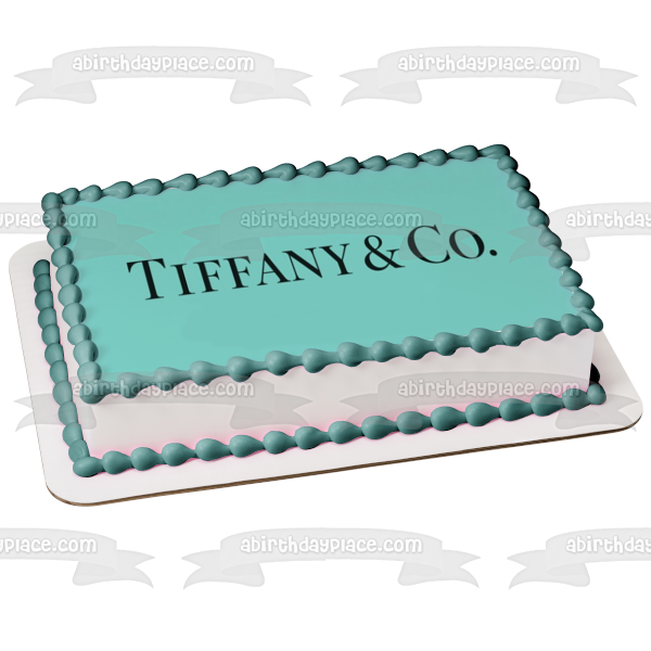 Logotipos de la tienda de joyería Tiffany &amp; Co. Fondo azul Imagen comestible para decoración de tarta ABPID11407 