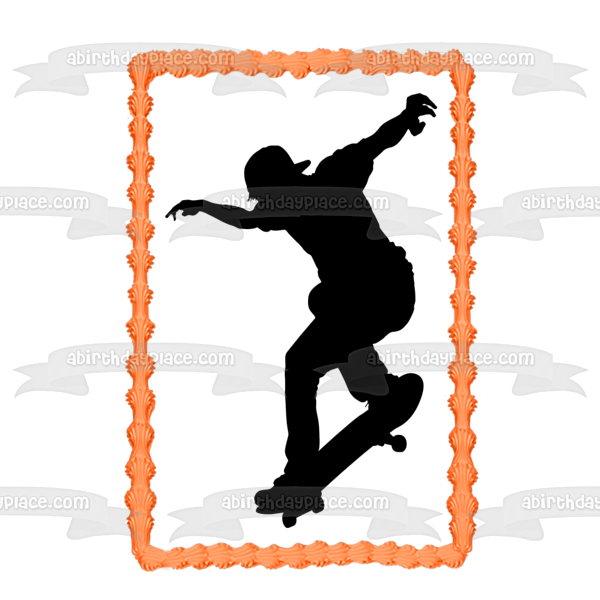 A Man Skateboarding Silhouette Edible Cake Topper Image ABPID55668