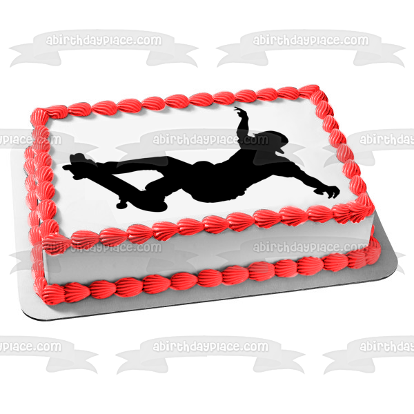 A Man Skateboarding Silhouette Edible Cake Topper Image ABPID55668