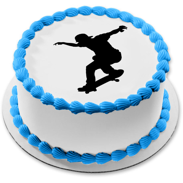 A Man Skateboarding Silhouette Edible Cake Topper Image ABPID55668