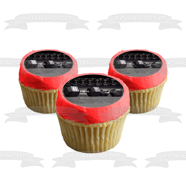 Weightlifting Weights and Dumbells Edible Cupcake Topper Images ABPID55757