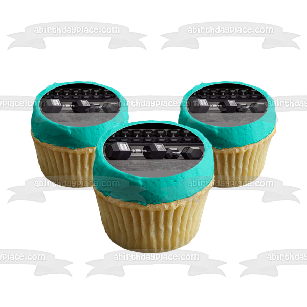 Weightlifting Weights and Dumbells Edible Cupcake Topper Images ABPID55758