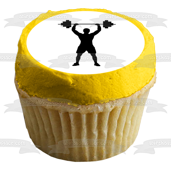 Weight Lifting Competition Body Building Silhouette Edible Cake Topper Image ABPID55926