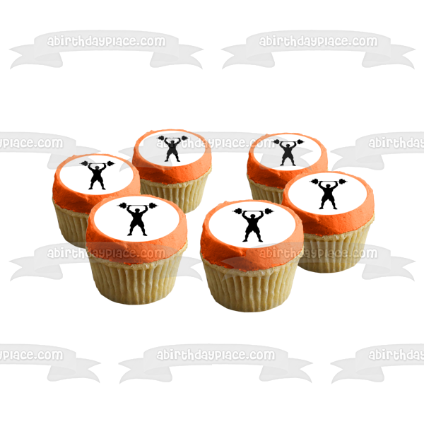 Weight Lifting Competition Body Building Silhouette Edible Cake Topper Image ABPID55926