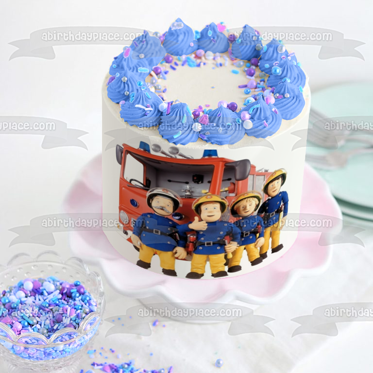 Fireman Sam Co-Workers Fire Truck Edible Cake Topper Image ABPID12072