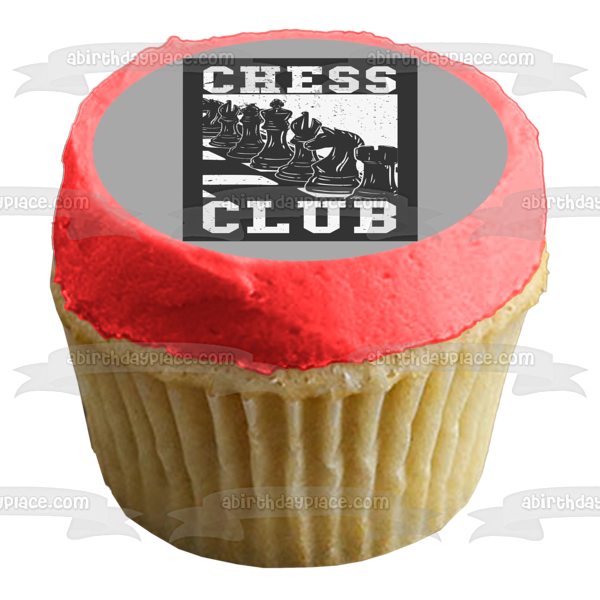 Vintage Chess Club Juego negro de piezas de ajedrez Adorno comestible para tarta Imagen ABPID55942 