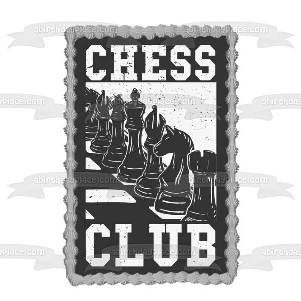 Vintage Chess Club Juego negro de piezas de ajedrez Adorno comestible para tarta Imagen ABPID55942 