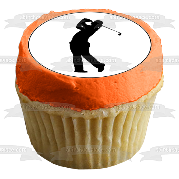 Golfing Golf Clubs and Caddys Backswing Action Silhouettes Edible Cupcake Topper Images ABPID55856