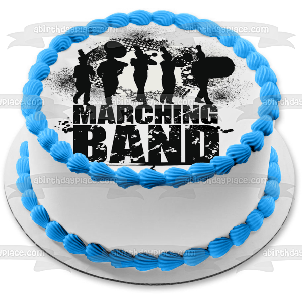Marching Band Splatter Trumpet Drum Silhouettes Edible Cake Topper Image ABPID55980