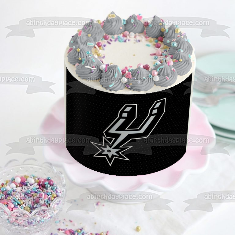 San Antonio Spurs Logo Black Jersey Background Edible Cake Topper Image ABPID55884