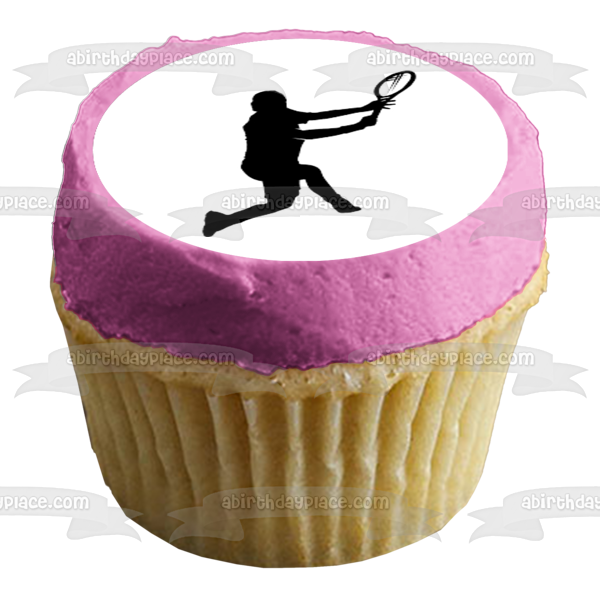 Tennis Sport Action Silhouette Tennis Racket Edible Cupcake Topper Images ABPID55987