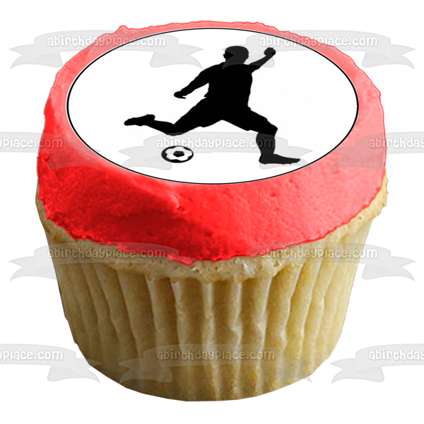 Imágenes de decoración comestible para cupcakes con silueta de patada de fútbol y balón de fútbol ABPID55989 