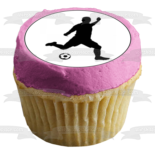 Imágenes de decoración comestible para cupcakes con silueta de patada de fútbol y balón de fútbol ABPID55989 