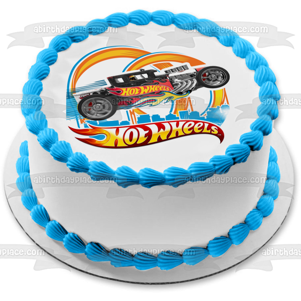 Mattel Hot Wheels Black and Silver Race Car Edible Cake Topper Image ABPID12144