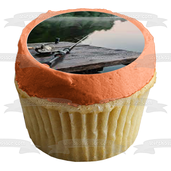 Fishing Hobby Scene Fishing Rod Lake Edible Cupcake Topper Images ABPID56014