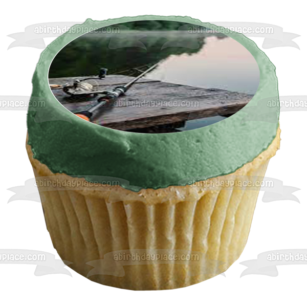 Fishing Hobby Scene Fishing Rod Lake Edible Cupcake Topper Images ABPID56014