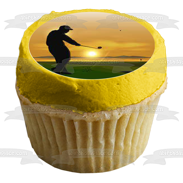 Golfing Silhouette at Sunset Edible Cupcake Topper Images ABPID56015