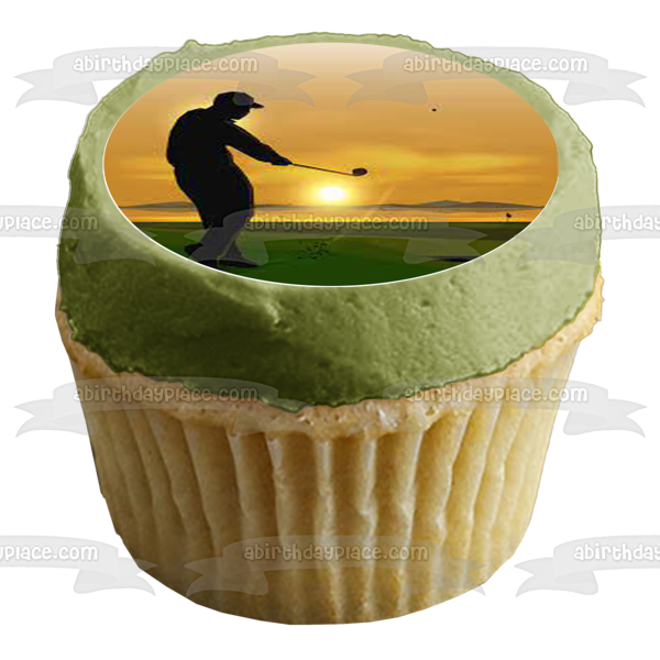 Golfing Silhouette at Sunset Edible Cupcake Topper Images ABPID56015