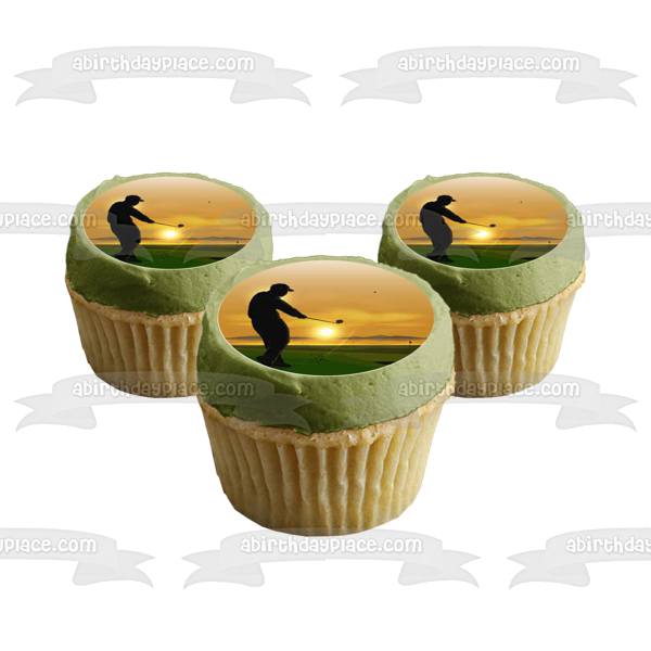 Golfing Silhouette at Sunset Edible Cupcake Topper Images ABPID56015