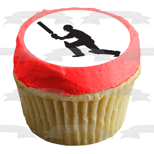 Cricket Player Action Silhouette Edible Cupcake Topper Images ABPID55923