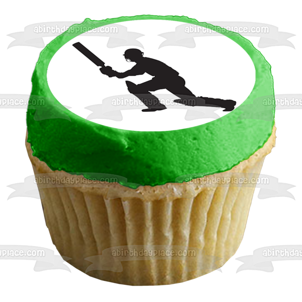 Cricket Player Action Silhouette Edible Cupcake Topper Images ABPID55923