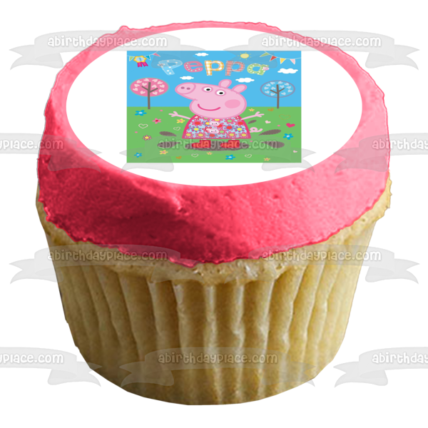 Peppa Pig Corazón Árboles Flores Adorno comestible para tarta Imagen ABPID12346 